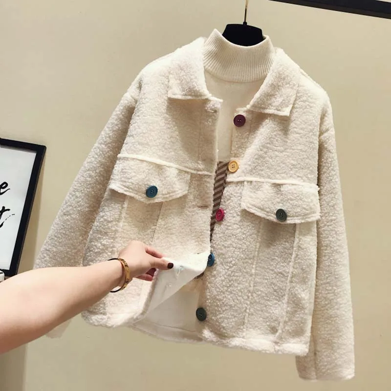 

Imitation high Wool Coat 2019 New Spring autumn Large size Fashion Solid color Long-sleeved Loose Women Rose Red Jacket NUW522