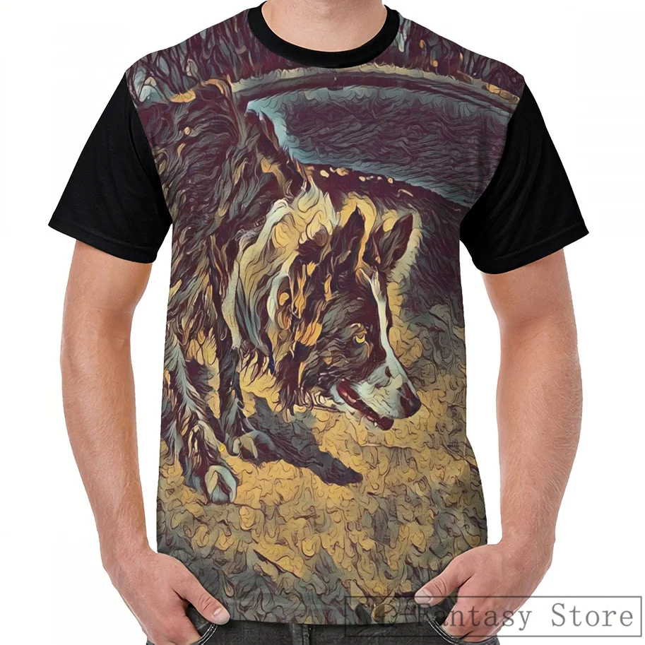 

Fashion Casual print men t shirt women tops tee Border Collie Mesmerizing Eye Herding Dog Stylized Painting Graphic T-Shirt