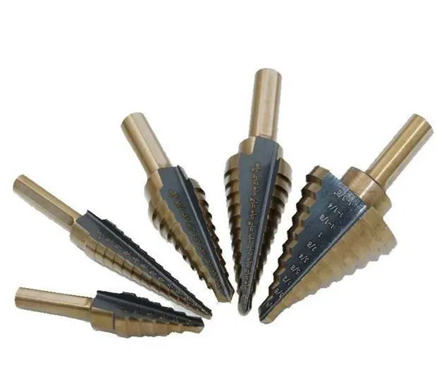 New Arrival High Quality 5pcs/Set HSS COBALT MULTIPLE HOLE 50 Sizes STEP DRILL BIT SET  Aluminum Case