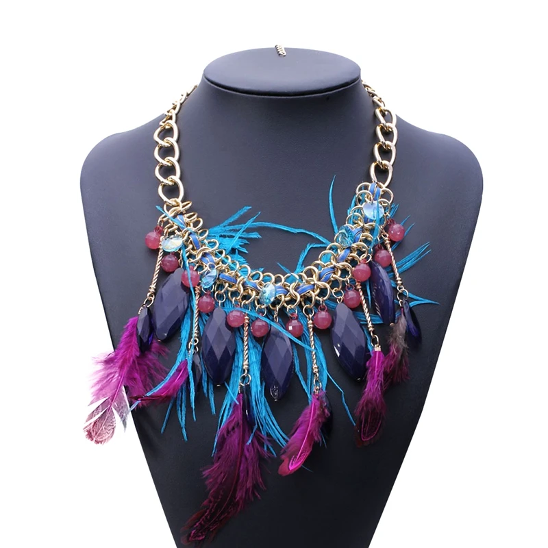1 Piece Fashion Women Alloy Chain Choker Statement Necklaces Handmade Weave Feather Tassel Pendants Jewelry | Украшения и