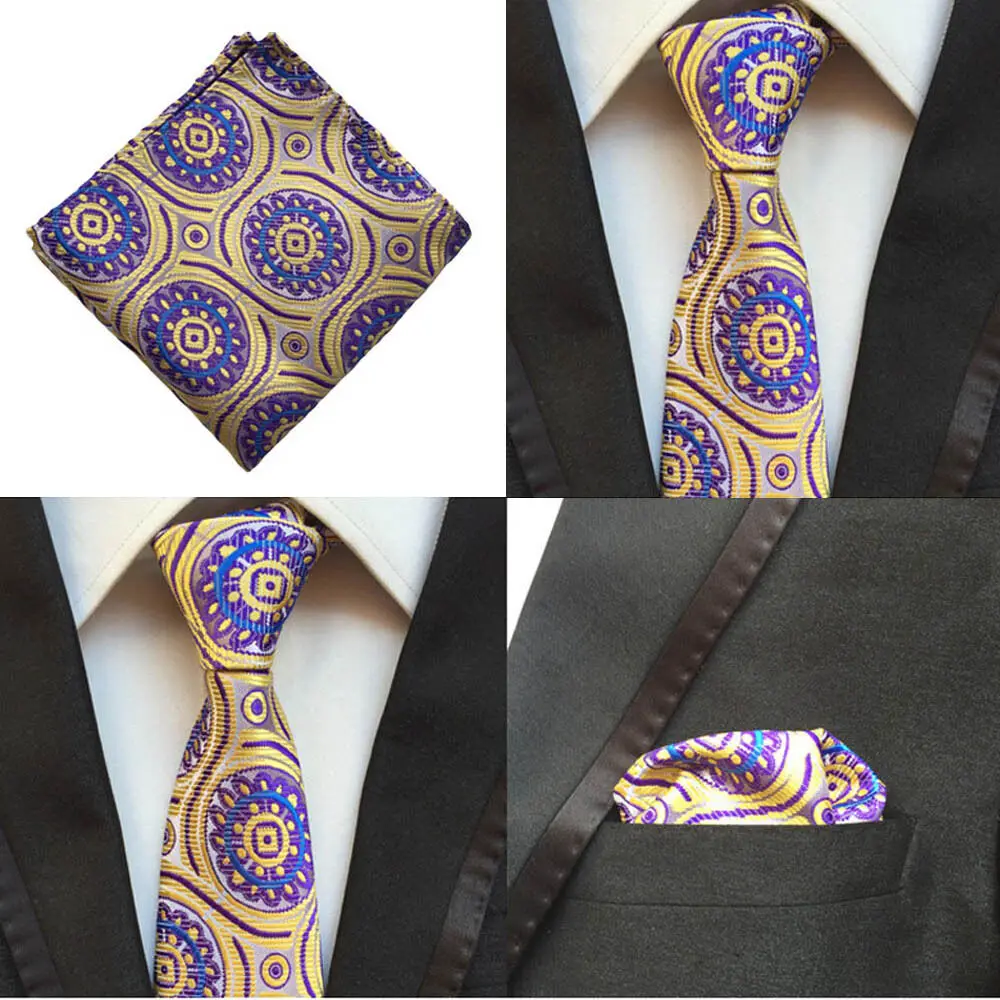Мужской фиолетовый цветок свадебные галстуки Карманный квадратный платок-галстук набор Лот HZTIE0129