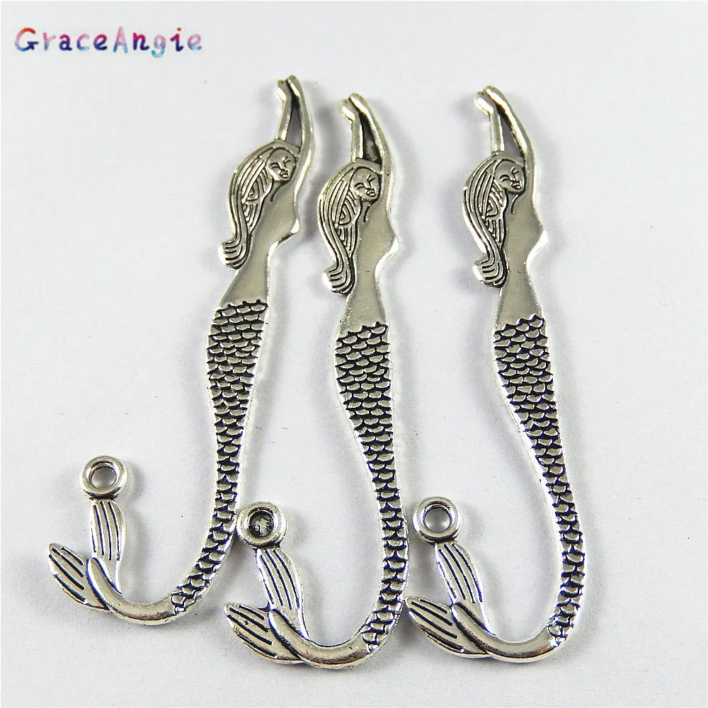 

GraceAngie 10PCS Antique Silver Charms Imitation Lovely Beauty Mermaid Pendant Suspension Jewelry Necklace Accessories 81*21*2mm