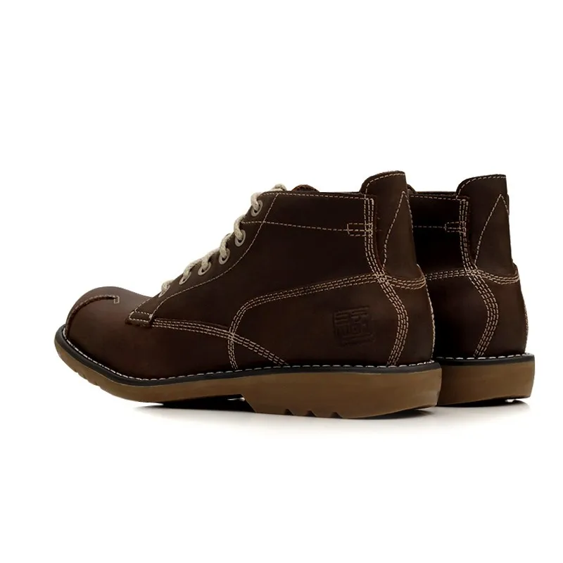 Г., осенние мужские ботинки Нескользящие удобные дышащие мужские ботильоны в байкерском стиле обувь из натуральной кожи на шнуровке коричневого цвета
