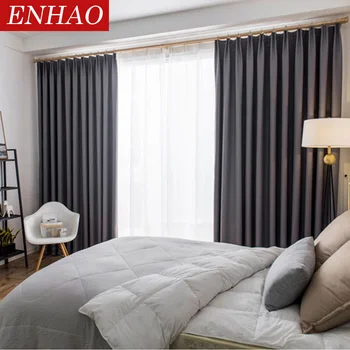 

ENHAO Modern Blackout Curtains for Living Room Bedroom Kitchen Curtains for Solid Blackout Curtains Fabric Drapes Blinds Thick