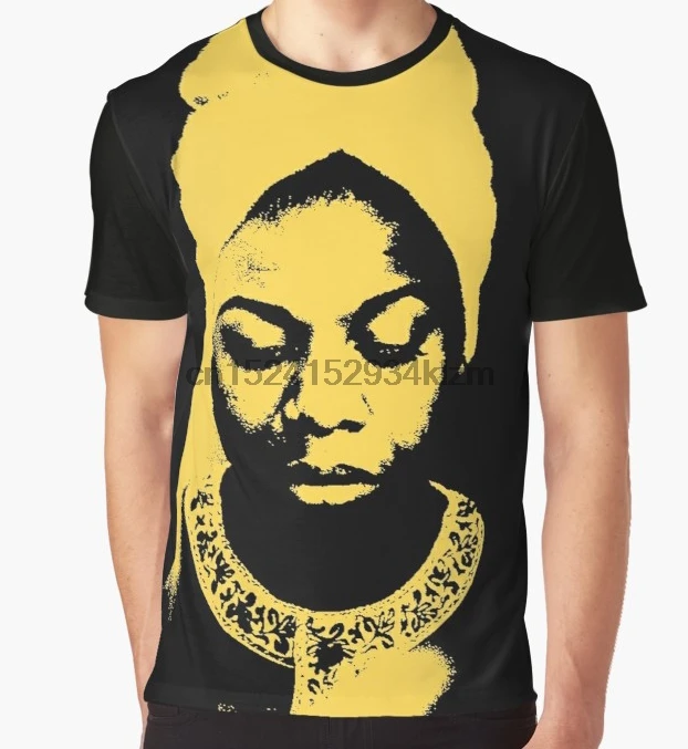 

All Over Print T-Shirt Men Funy tshirt Nina Simone Yellow Short Sleeve O-Neck Tops Tee women t shirt