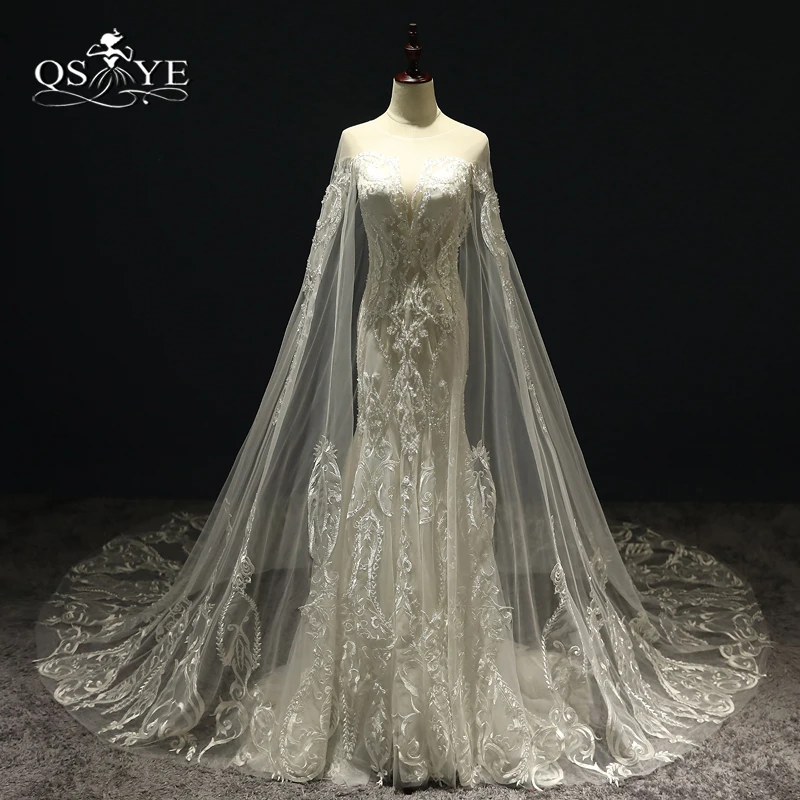 2018 New Luxury Wedding Dresses With Cape Sexy Transparent V Neck