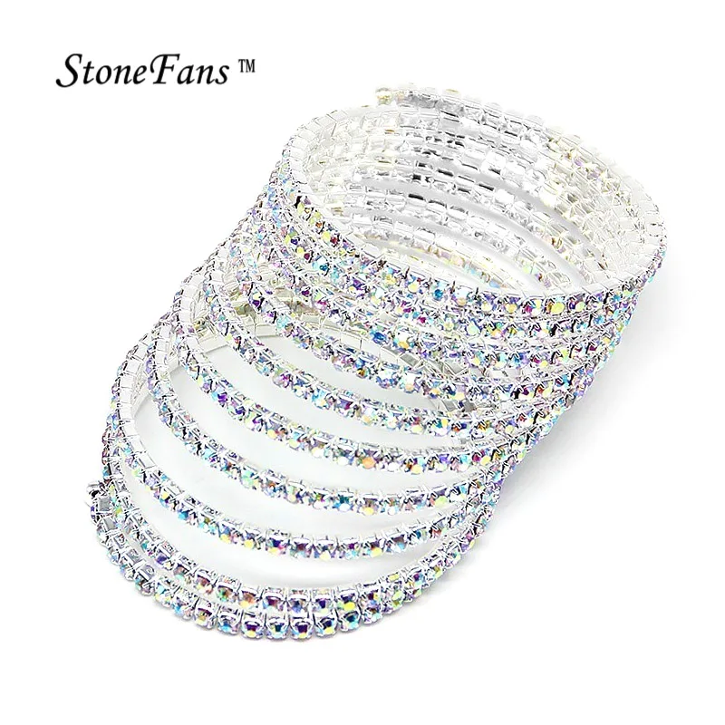 

StoneFans Charm Row Fashion Crystal 10 Row Bracelet Zircon Bracelet Bangle Chains Strand ab Bracelets For Women Pulseiras Bijoux