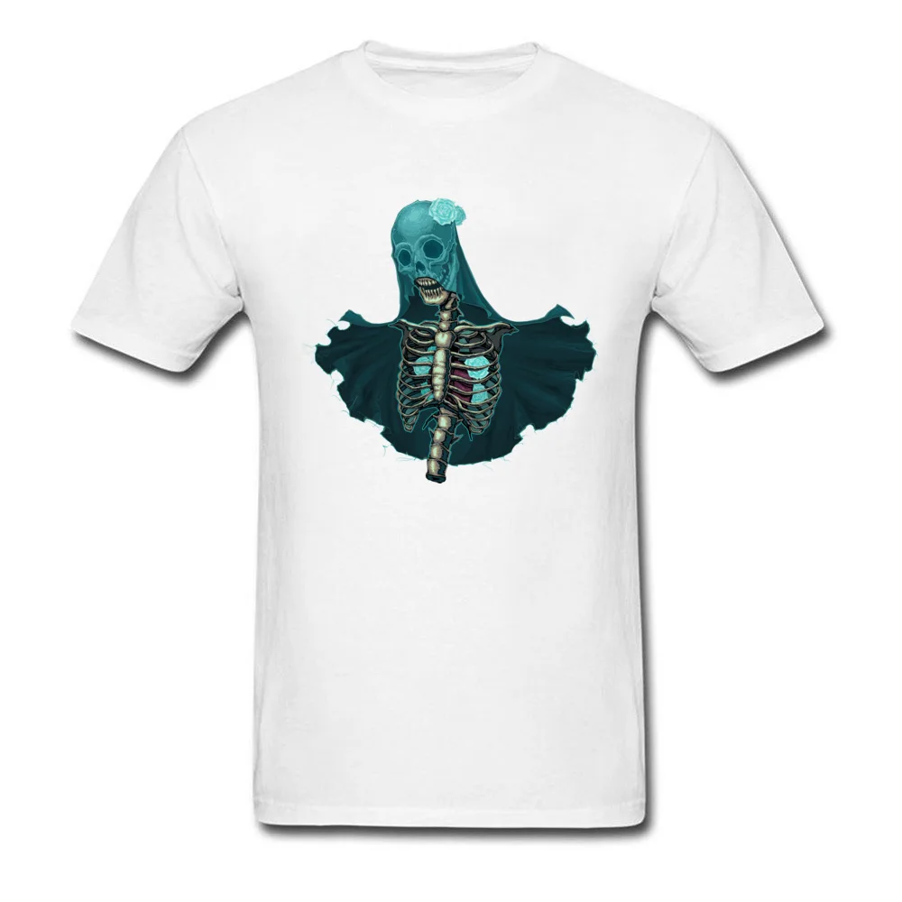 2018 New Fashion Male Tshirts cosie Unique Tops & Tees Pure Cotton Short Sleeve Simple Style Tops T Shirt Round Neck Skeleton with veil and white roses white