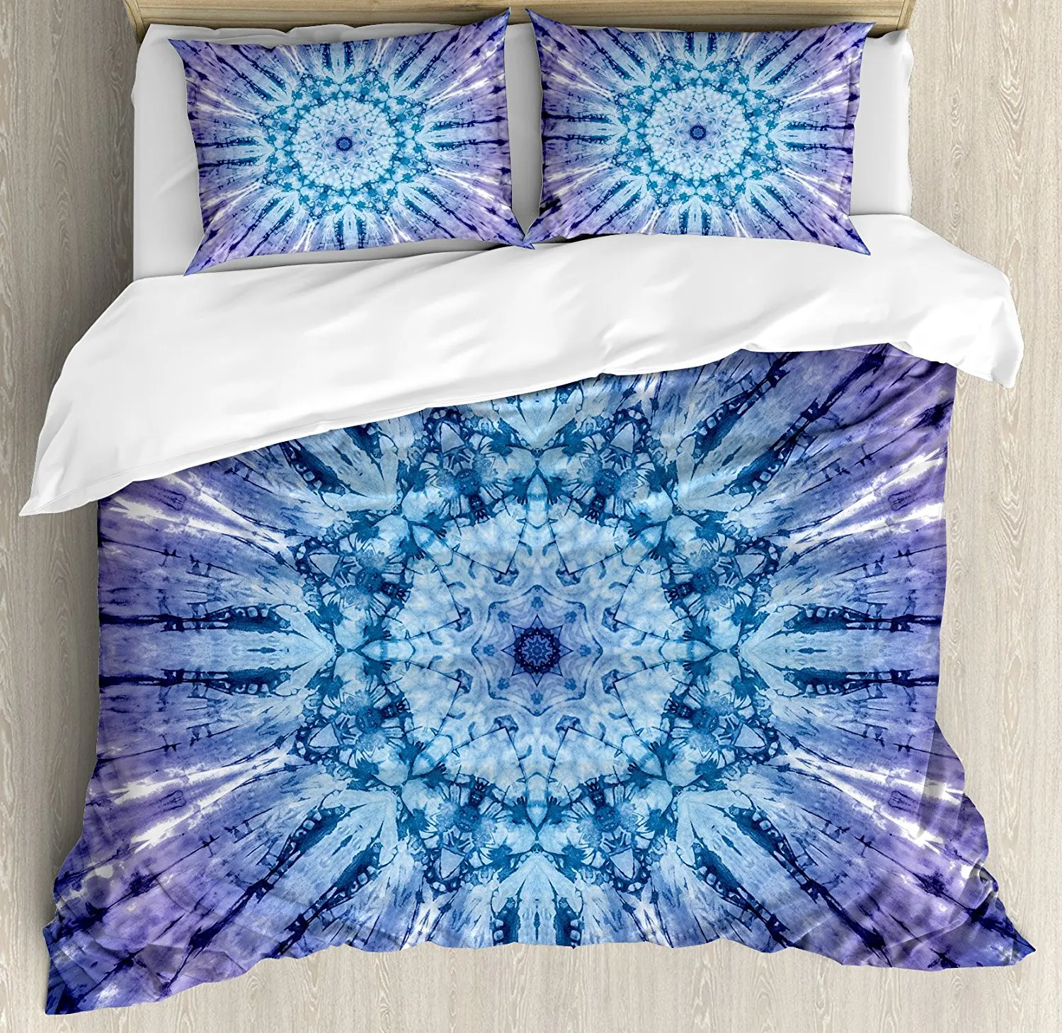 

Tie Dye Decor Duvet Cover Set Original Circle Mandala Motif Centered Vibrant Spectral Color Motion Graphic
