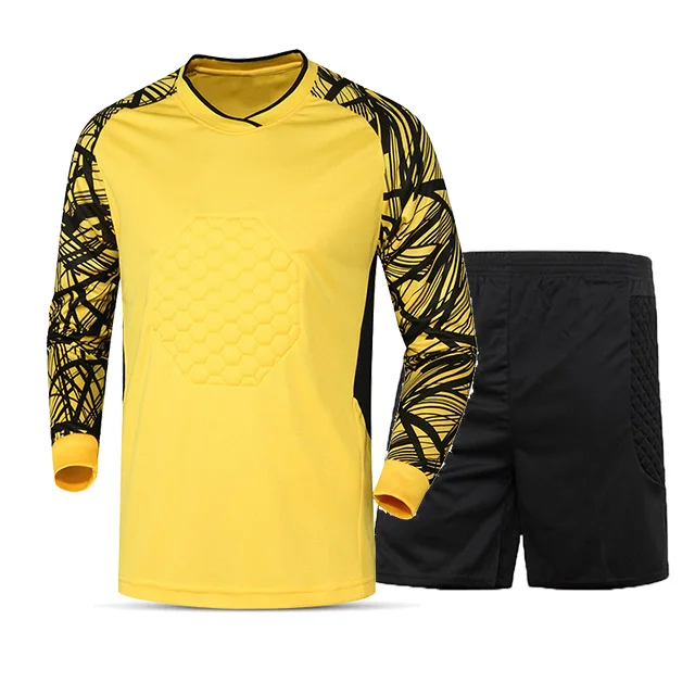 Мужская короткая Футбольная форма вратаря набор быстросохнущая голкиперская форма с длинным рукавом костюм-униформа - Цвет: yellow shorts