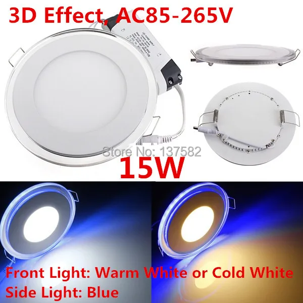 

15W LED Panel Light Ceiling LED Down Light Recessed LED indoor light 3D Effect Lighting WW/Cw + Bule AC85-265V