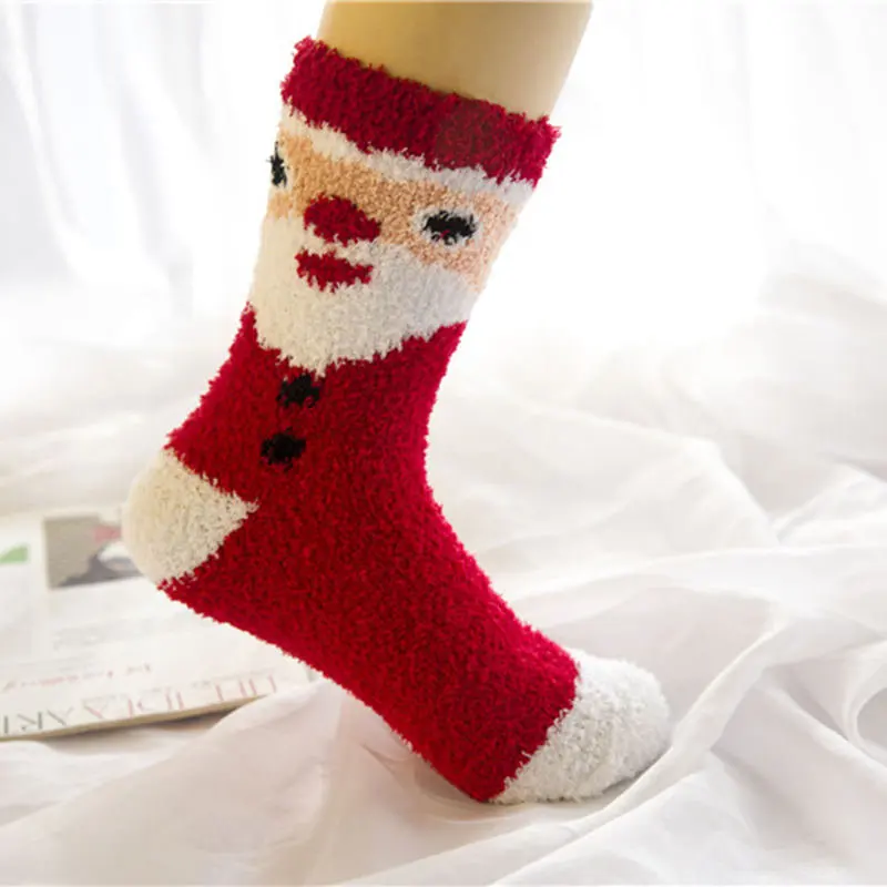 5Coral Fleece Women Christmas Socks Super Soft Warm Ladies Winter Extra Thick Stocking Striped Santa Claus Tree Pattern Socks
