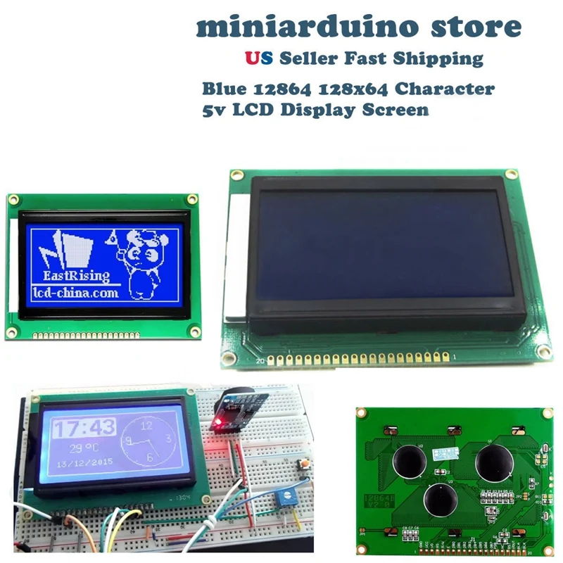 ELEG-12864 128x64 Dots Graphic Blue Color Backlight LCD Display Module ...