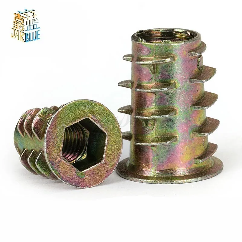 M4 M5 M6 M8 M10 Zinc Alloy Furniture Hex Drive Head Nut Threaded For Wood Insert