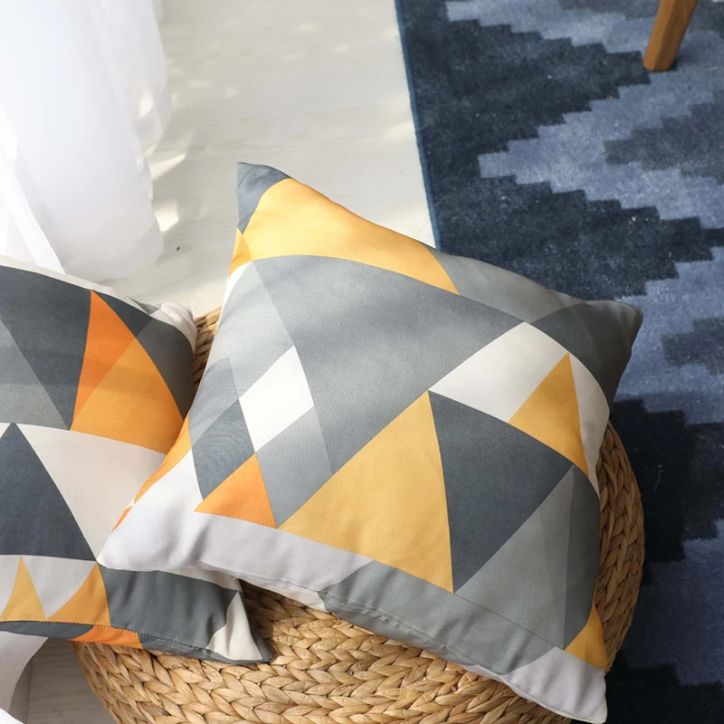 

Geometric Waist Cushion Cover Yellow Blue Gray Cotton Polyester Home Decor Throw Pillow Cover for Sofa 45*45/60*60