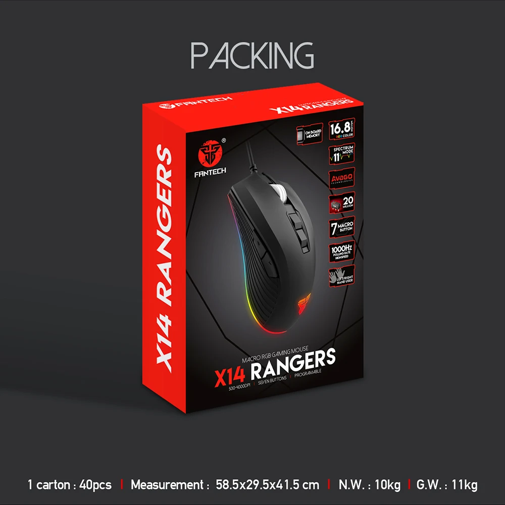 Новинка! игровая мышь Fantech X14 проводная USB 7 кнопок RGB Light профессиональная