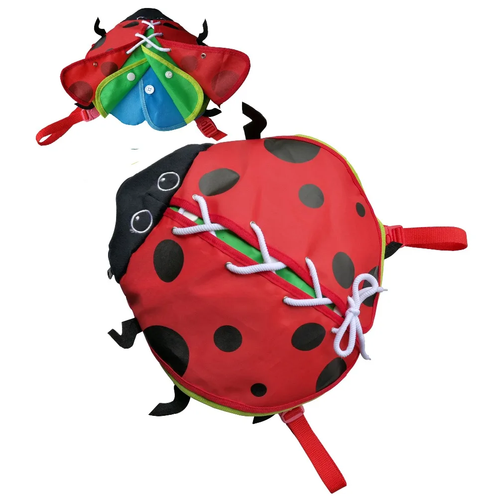 Montessori Learn to Dress Toys Ladybug Plush Toys Zip, Snap, Button