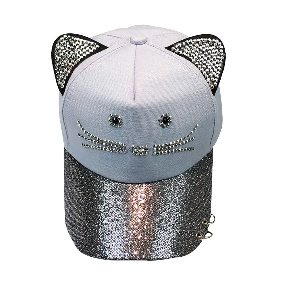 

Sleeper #501 2019 Women's Cute Cat Ear Sequin Ring Baseball Cap Hat Hip Hop Flat Hat 2019 fashion design gift hot Free Shipping