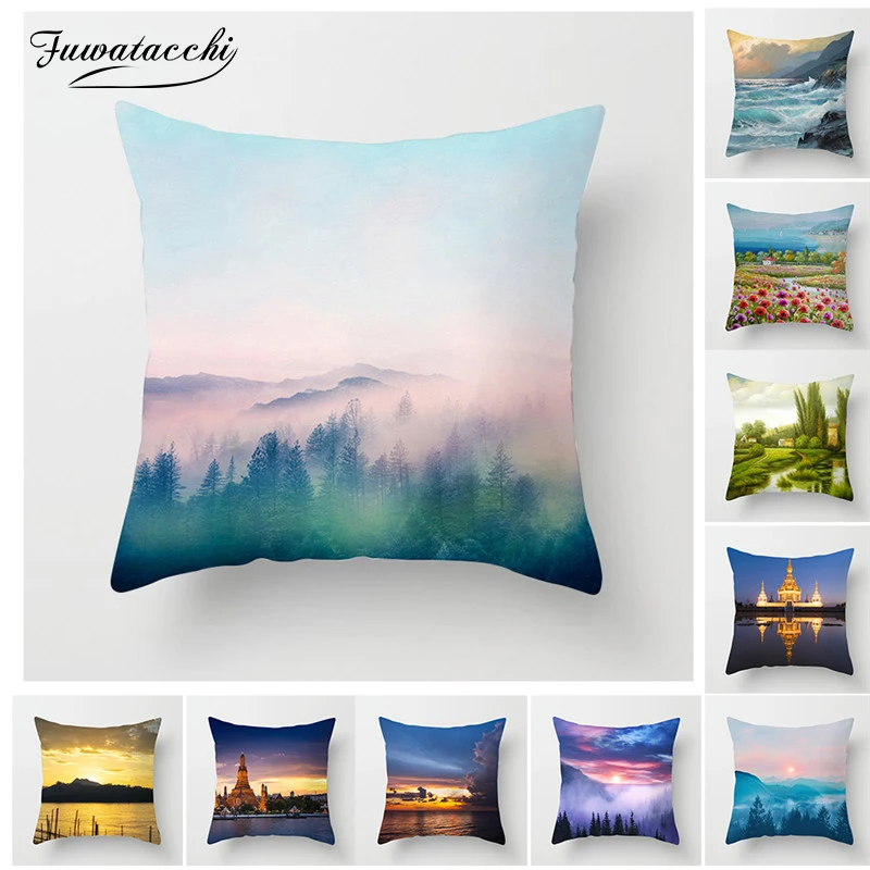 

Fuwatacchi Tree Forest Pattern Cushion Cover Scenic Style Throw Pillow Car Home Decor Decoration Sofa Decorative Pillowcase