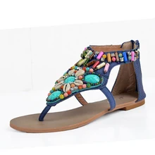 Bonitas sandalias de cuña bohemias suaves y cómodas, sandalias Vintage de verano con diamantes de imitación para mujer, Chanclas de playa para mujer S218