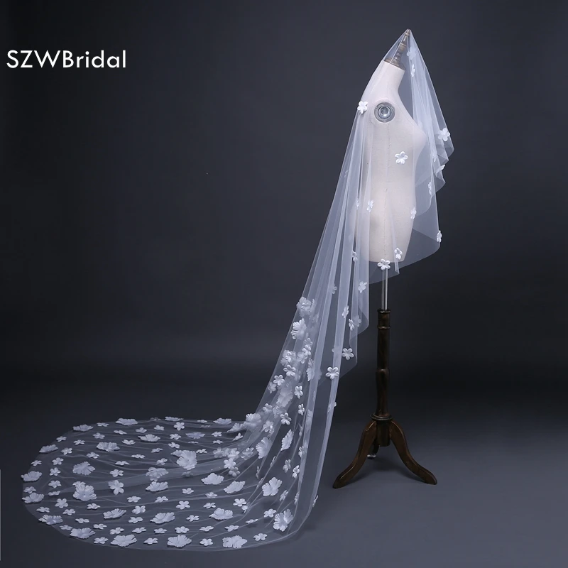 

New Arrival white 3 Meter 3D Flower bridal veil Cheap wedding accessories Velo de novia Veu de noiva veu de noiva longo