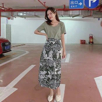 

Preppy Style Fashion Print Two Piece Loose Top And Skirt Set High Waist Women Skirt Sets Holiday Clothes Beach Women's Clothing