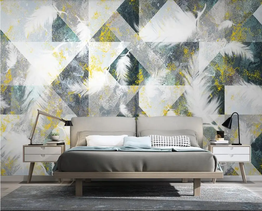 Custom 3D mural wallpaper Nordic modern minimalist abstract geometric feather TV background wall painting decorative painting