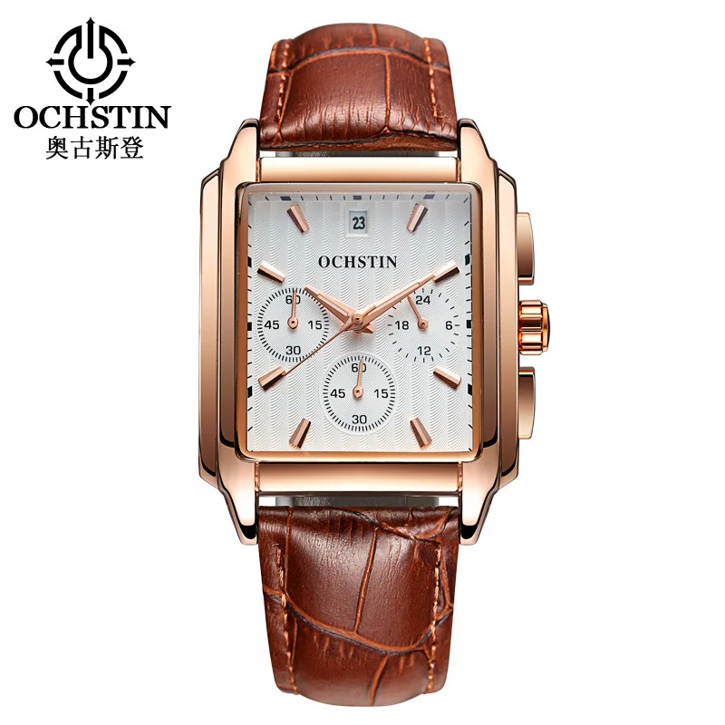 mens square genuine leather wristwatches quartz casual watches man Multifunction Chronograph calendar waterproof OCHSTIN brand mens square genuine leather wristwatches quartz casual watches man Multifunction Chronograph calendar waterproof OCHSTIN brand