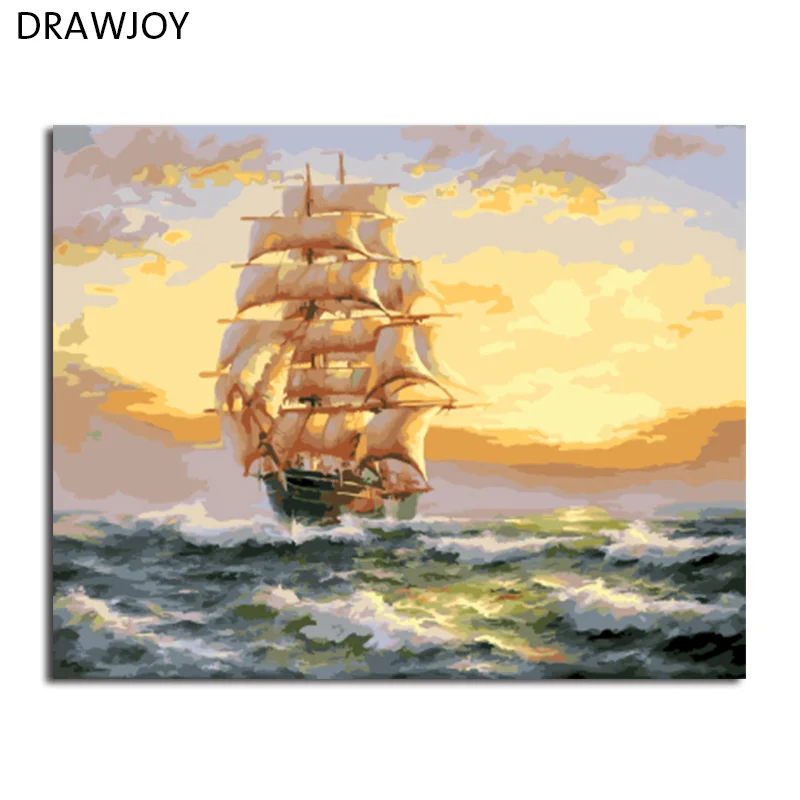 DRAWJOY картина в рамке для домашнего декора, картина по номерам, морской пейзаж, сделай сам, холст, масляная живопись, Настенная картина для гостиной