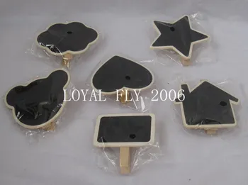 

60PCS 6 design mixed mini wooden blackbaord cute chalkboards paper clips for wedding party deco
