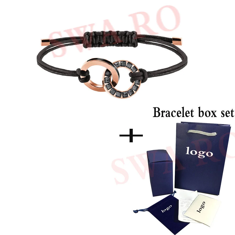 

SWA RO 2019 Fashion Handsome Accessories New Alto Bracelet Shiny Two Buckles Black Leather Crystal Male Bracelet Jewelry Gift