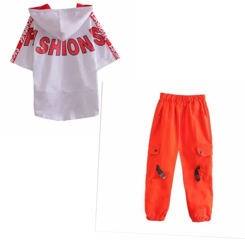 Детская одежда в стиле хип-хоп; Повседневная рубашка; топ с капюшоном; спортивные штаны для девочек и мальчиков; бальный костюм для джазового танца; Одежда для танцев - Цвет: Белый