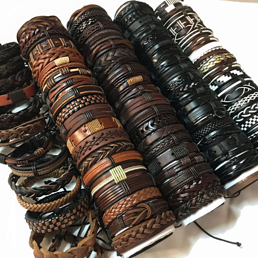 Wholesale lots bulk 50PCS/30pcs/Lot fashion punk men's leather bracelets femme pulseras bileklik couple bracelet men jewelry WP2 Wholesale lots bulk 50PCS/30pcs/Lot fashion punk men's leather bracelets femme pulseras bileklik couple bracelet men jewelry WP2