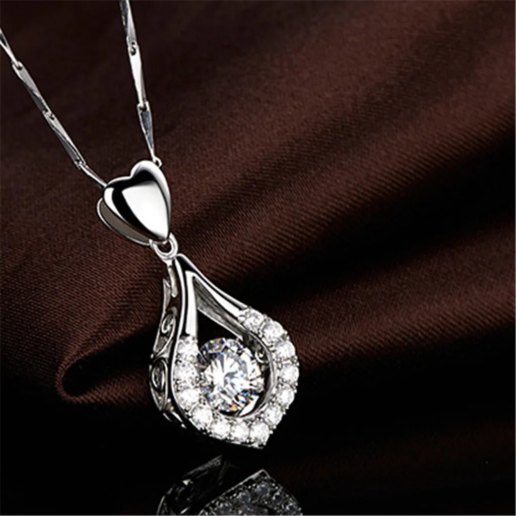 Ожерелье, женское серебряное ожерелье, роскошное мерцающее сердце, капля воды, каменные подвески, ожерелья, модные ювелирные изделия, аксессуары