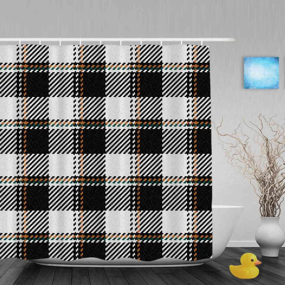 Seamless Knitting Pattern Bathroom Shower Curtains Morden Black White