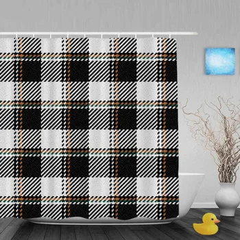 

Seamless Knitting Pattern Bathroom Shower Curtains Morden Black White Grid Shower Curtain Waterproof Polyester Fabric With Hooks