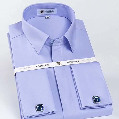 Мужская рубашка с французскими манжетами, с длинным рукавом, без железа, твил, элегантный смокинг, рубашки с запонками, Мужская Свадебная рубашка - Цвет: lavender