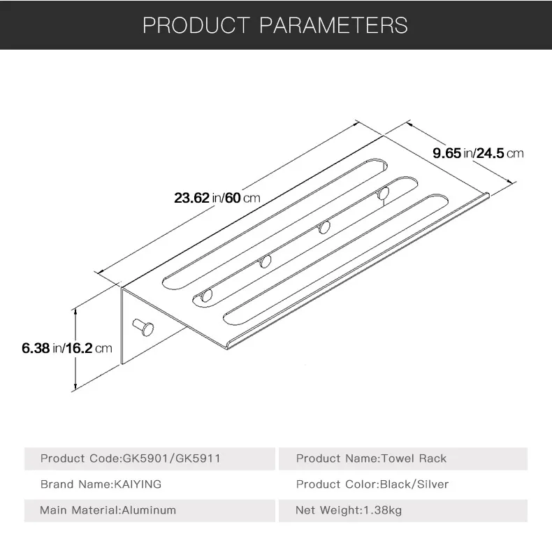KAIYING Alumimum Ванная комната Полотенца стойки настенные Полотенца держатель Ванна Полотенца Одежда Организатор Полки, черный/серебристый
