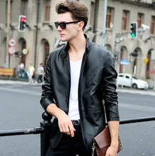 New Spring Autumn High-grade Quality Leather Jacket Men Casual Stand Collar Jaqueta de Couro Color Black/Coffee Big Size 3XL