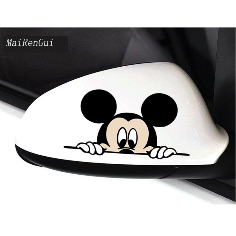 

Fashion Car Keyring Metal Mickey Minnie Mouse Peeping Cover Scratches Cartoon Rearview Mirror Decal For Audi Car styling Sticker