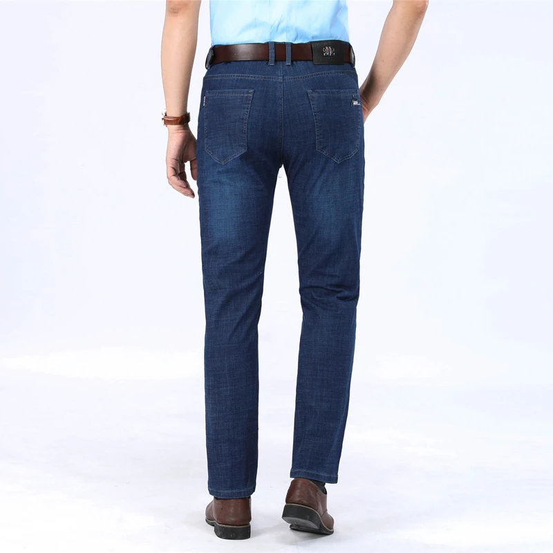 Новые Брендовые мужские джинсы модные мужские повседневные Прямые джинсы высокие стрейч ноги хлопок деловые мешковатые джинсы мужские синие мужские джинсовые брюки
