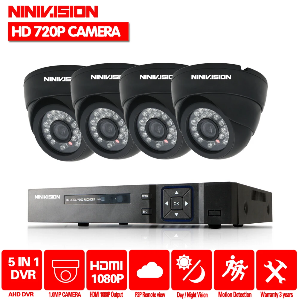 Камера видеонаблюдения NINIVISION 4 канала 1080P TVI CVI AHD DVR 1.0MP 720P P2P домашняя купольная
