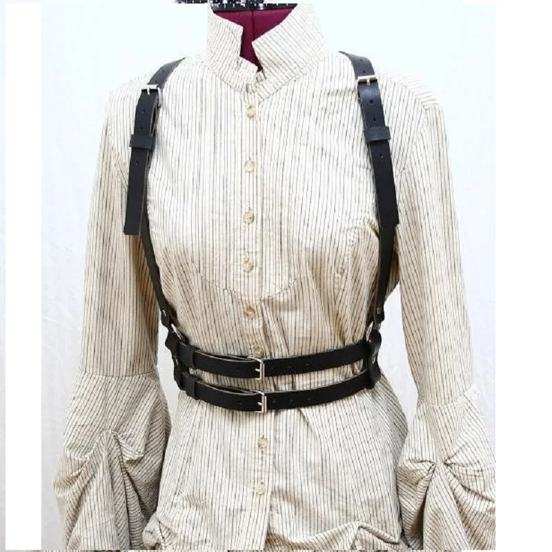 

Women Fashion Stud Punk Goth Handmade Leather Harness Body Bondage Belt Cage Sculpting Leather Waist Belt chest belt slim body