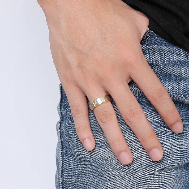 Meaeguet Men Masonic Rings Stainless Steel Gold-Color 6MM Wide Ring For Male Wedding Jewelry
