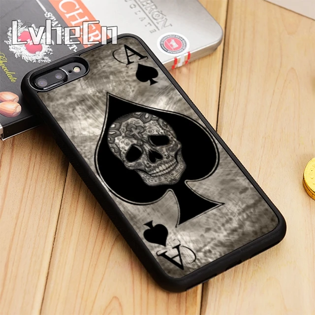 

LvheCn Ace of spades tattoo skull card Phone Case Cover For iPhone 5 6 6s 7 8 plus 11 pro X XR XS max Samsung S7 edge S8 S9 S10
