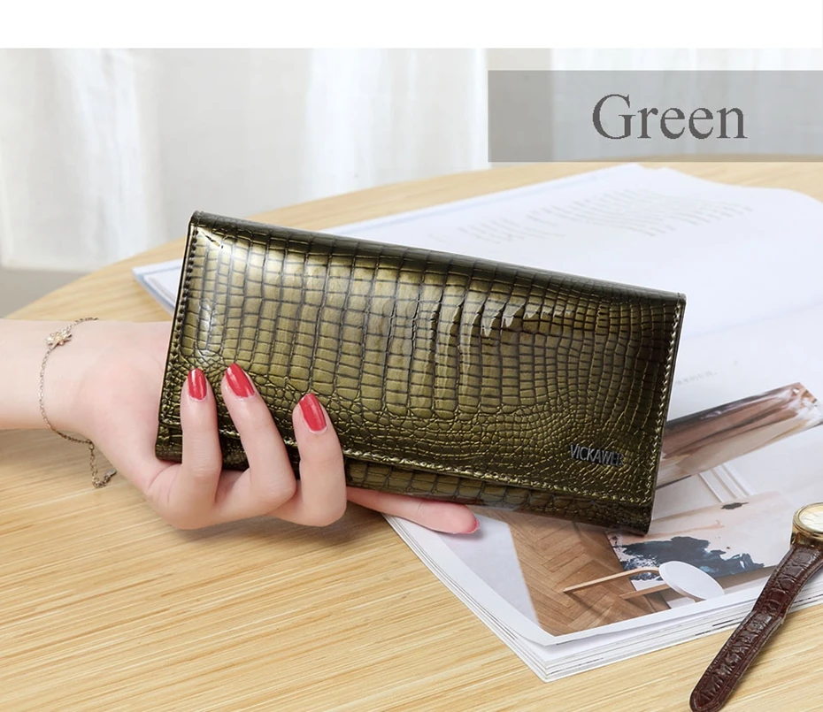 VICKAWEB Wallet Female Genuine Leather Purse Women Vintage Alligator Women Wallets Long Hasp Womens Wallets and Purses Retro-AE150-018