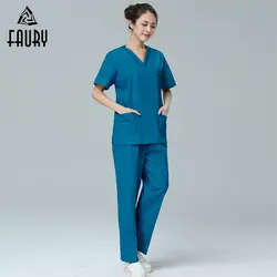 Для женщин Для мужчин медицинской униформы кормящих комплекты медицинской униформы одежда больницы короткий рукав Vcollar пальто