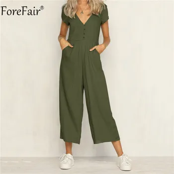 

ForeFair Wide Leg Jumpsuit Women Summer Rompers Womens Jumpsuit White Black Casual Backless Long Jumpsuits Streetwear V Neck