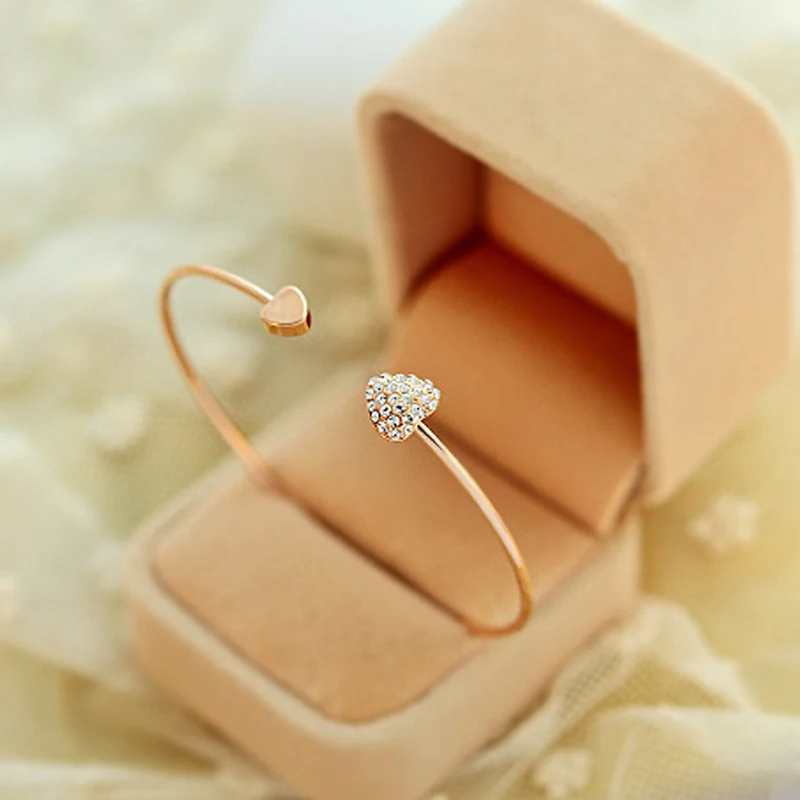 SUMENG Fashion Adjustable Crystal Double Heart Bow Bilezik Cuff Opening Bracelet Women Jewelry Gifts bangle bracelet crystal bracelets