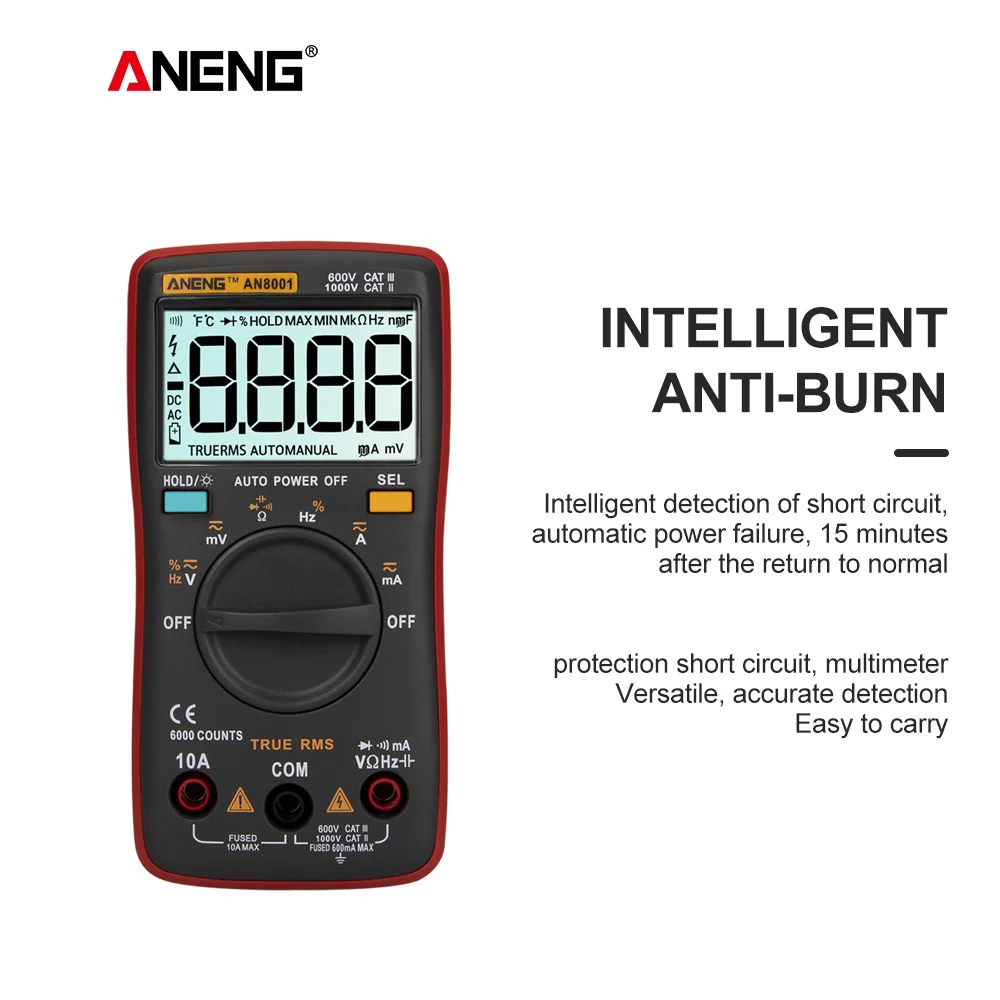 ANENG AN8001 True-RMS мультиметр цифровой multimeter транзистор тестер esr мультиметр digital multimeter провода для мультиметра указатель напряжения transistor capacitor tester dc dc мультитерка ZT102/RM102